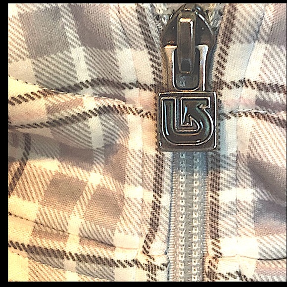 Burton Grey Pink Plaid Hooded Fleece Snow Jacket - Picture 3 of 9